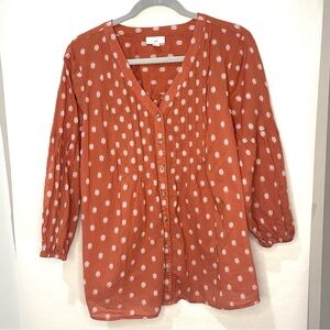 J. Jill Rust Orange Blouse with White Floral Pattern